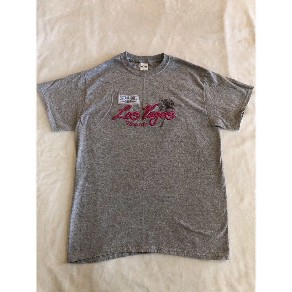 Gildan Las Vegas Nevada Women M Gray T-Shirt Short Sleeve Front Embroidered Logo